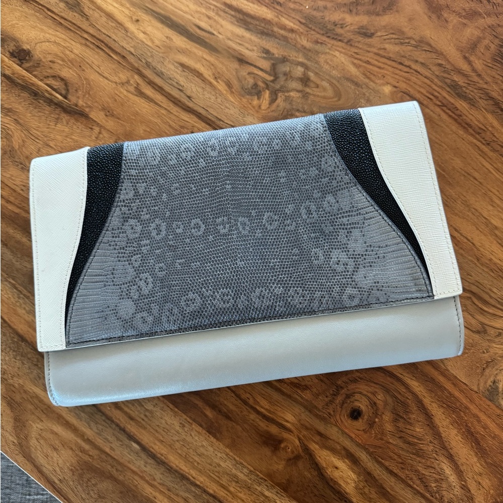 Khirma Eliazov Chic Gray and Black Clutch